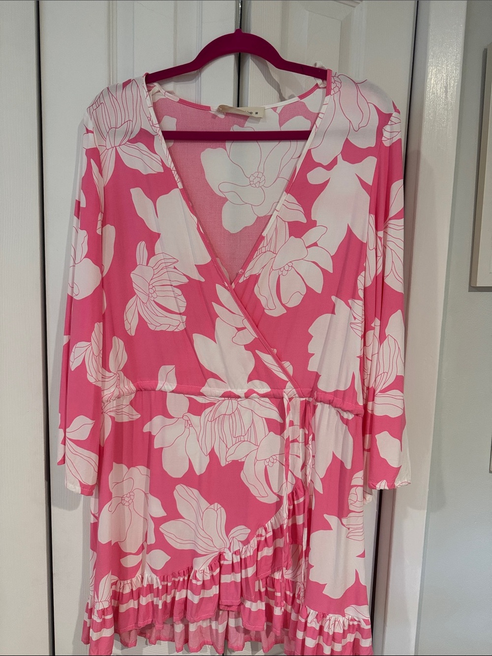 Ocean Drive Pink and White Floral Wrap Robe